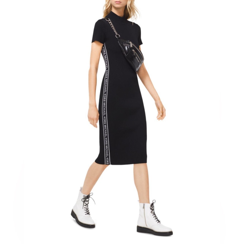 Michael Kors Black Logo Tape Knit Dress